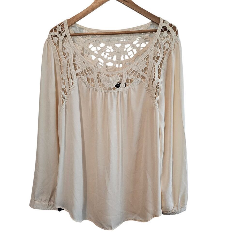 EM Too Blouse Womens Size 3X White Lace Boho Coquette Cottage Festival Relaxed